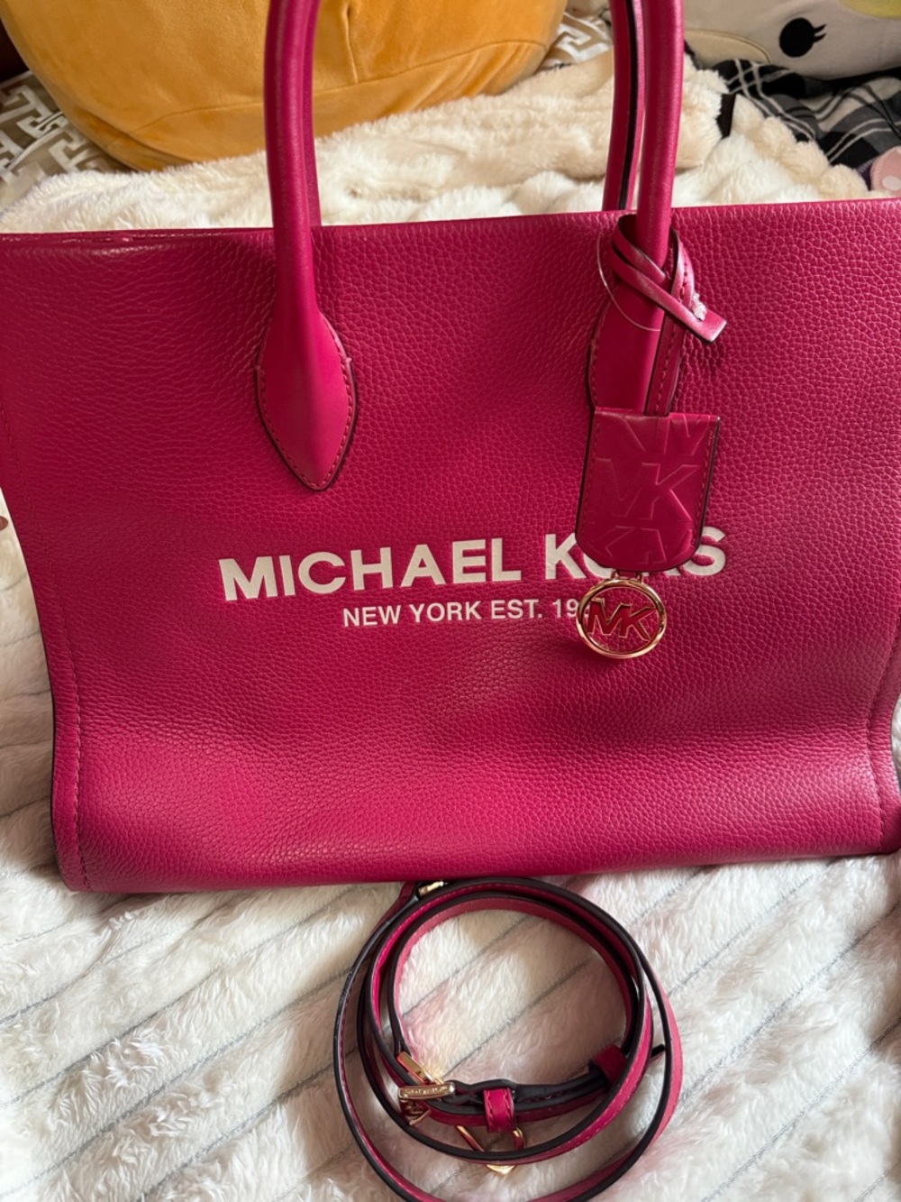 Michael Kors Hot Pink Pebbled Leather Tote with Detachable Strap